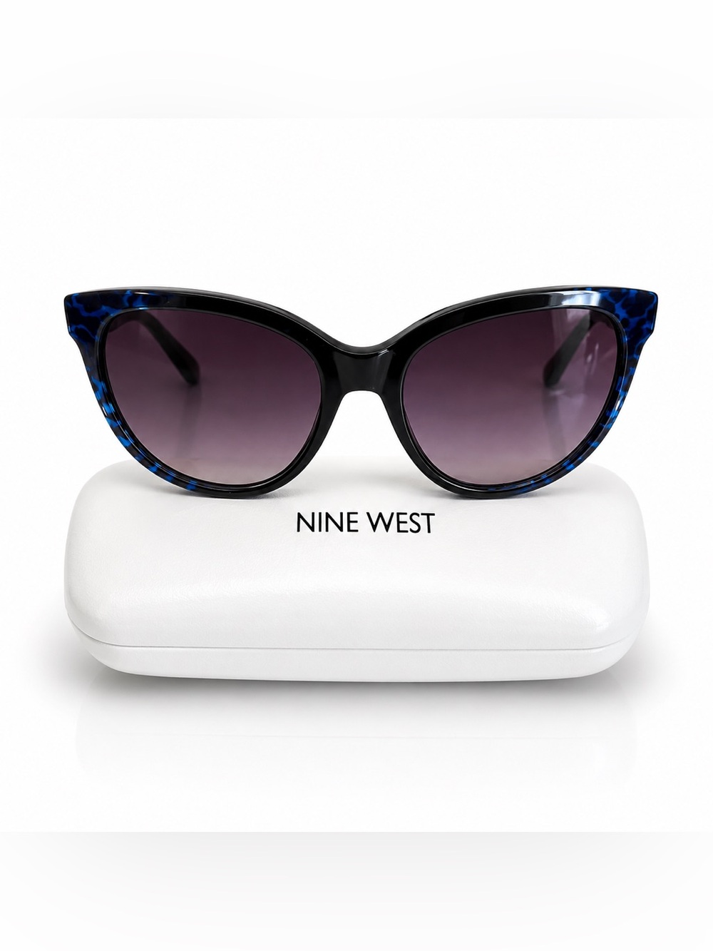 Nine West Blue Tortoise Cat Eye Sunglasses Gradient Lens Statement Frame